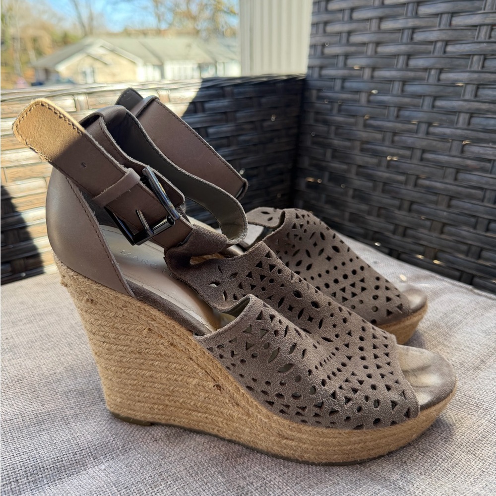 Marc Fisher Espadrille Stylish Brown Wedge Sandals - Picture 3 of 5